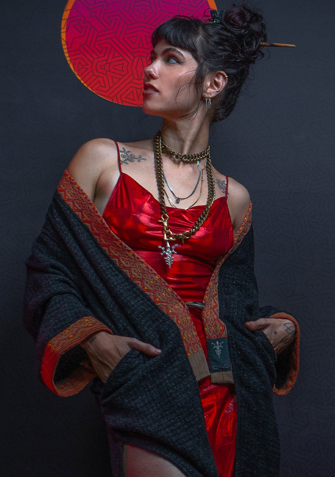 Open Kimono / Chanel Woven Border - Black NAGALAND